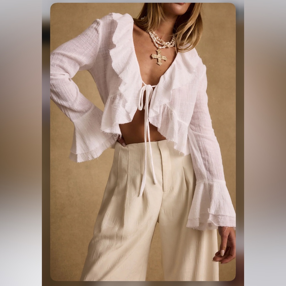 12th Tribe Guilliana White Ruffle Blouse